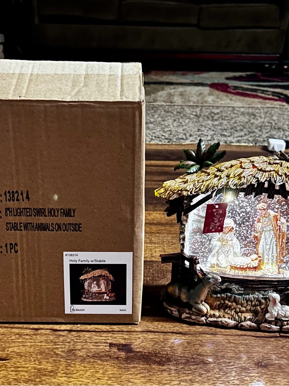 Roman ~ Holy Family & Animals W/ Stable ~ Lighted Swirl Water Lantern ~ New